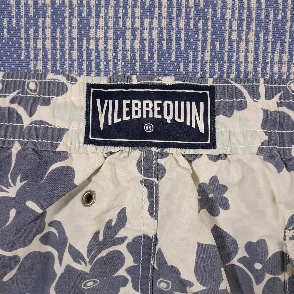 Vilebrequin Swim Trunks Shorts Unlined Mens 2XL 40 x 6 Floral White Blue Beach